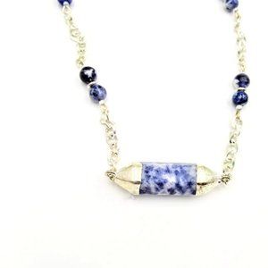 NEW*DENIM LAPIS* FACETED* FOCAL POINT NECKLACE*HAND CRAFTED